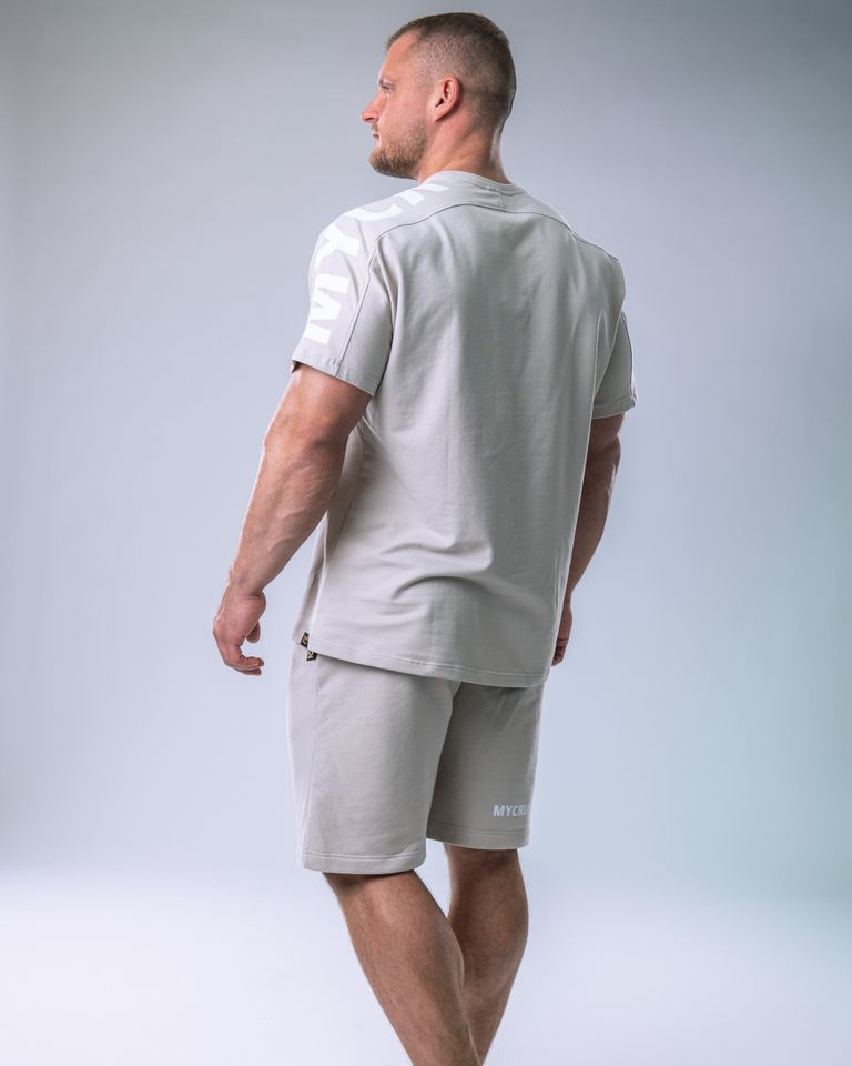 Pánské tričko oversize s velkým potiskem béžové L-2