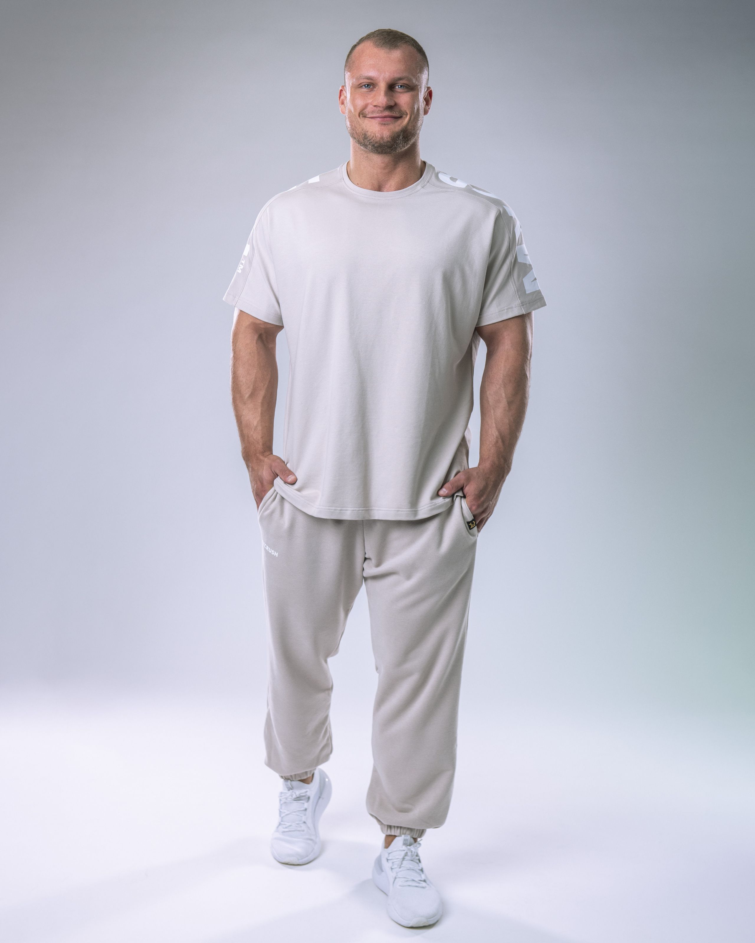 Pánské tričko oversize s velkým potiskem béžové M-0