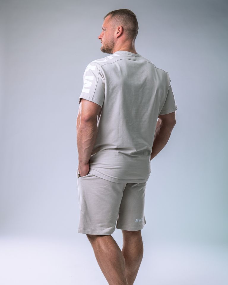 Pánské tričko oversize s velkým potiskem béžové M-3