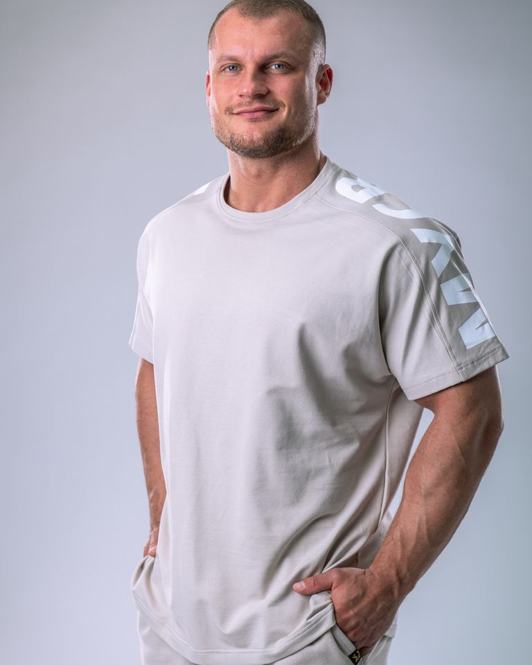 Pánské tričko oversize s velkým potiskem béžové XL-0
