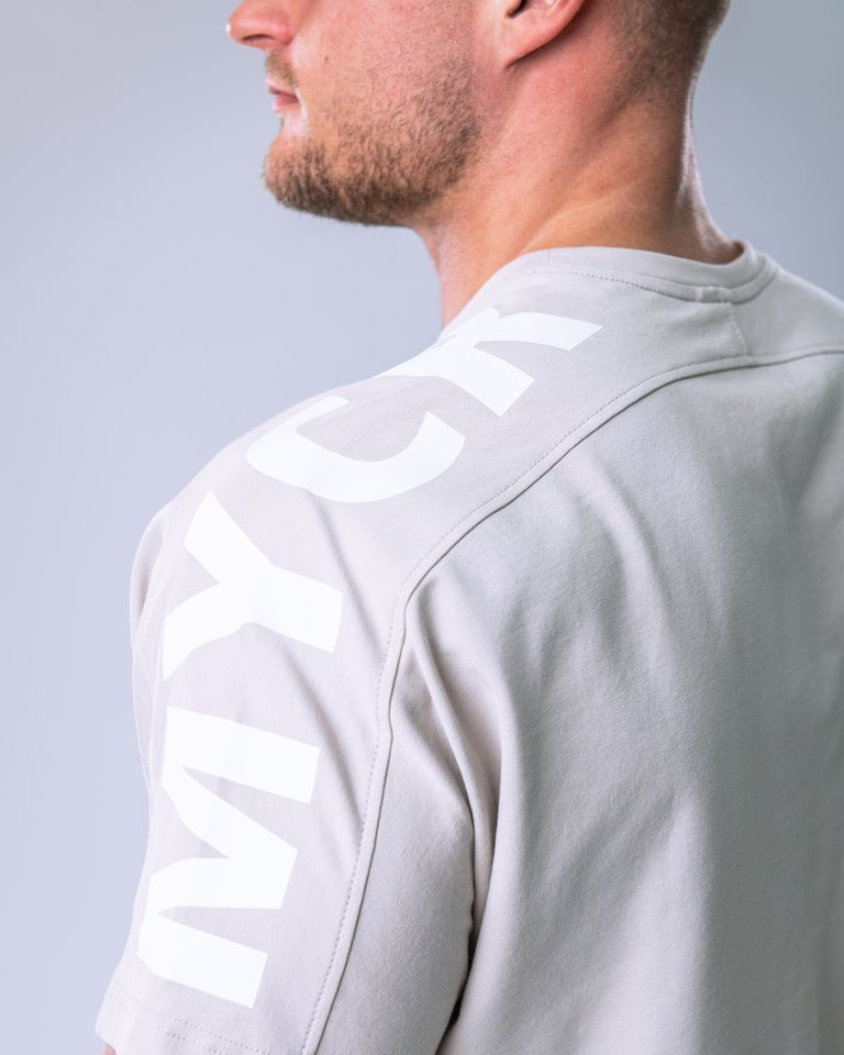 Pánské tričko oversize s velkým potiskem béžové XL-1