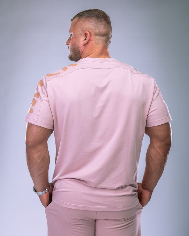 Pánské tričko oversize s velkým potiskem růžové L-1
