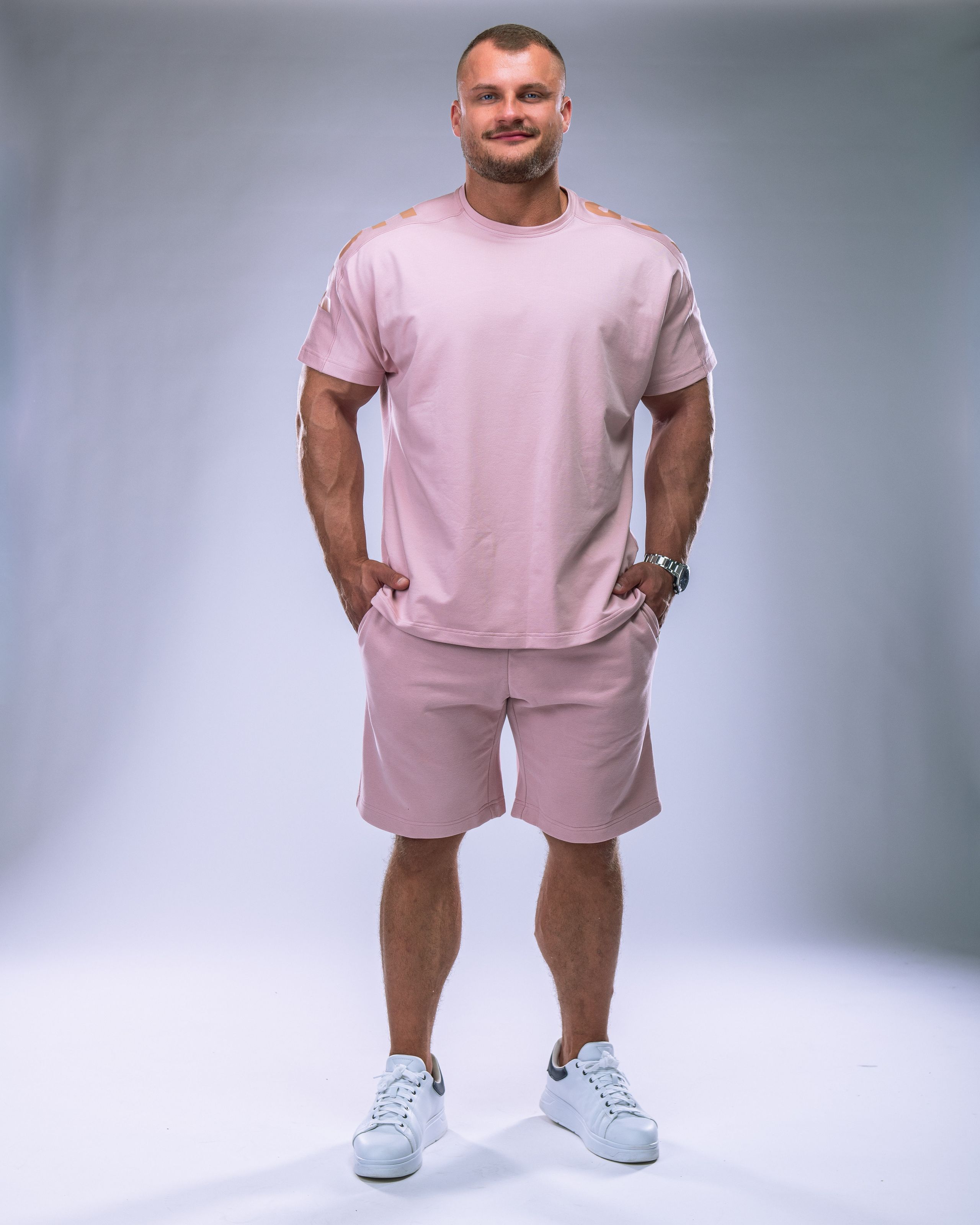 Pánské tričko oversize s velkým potiskem růžové M-0