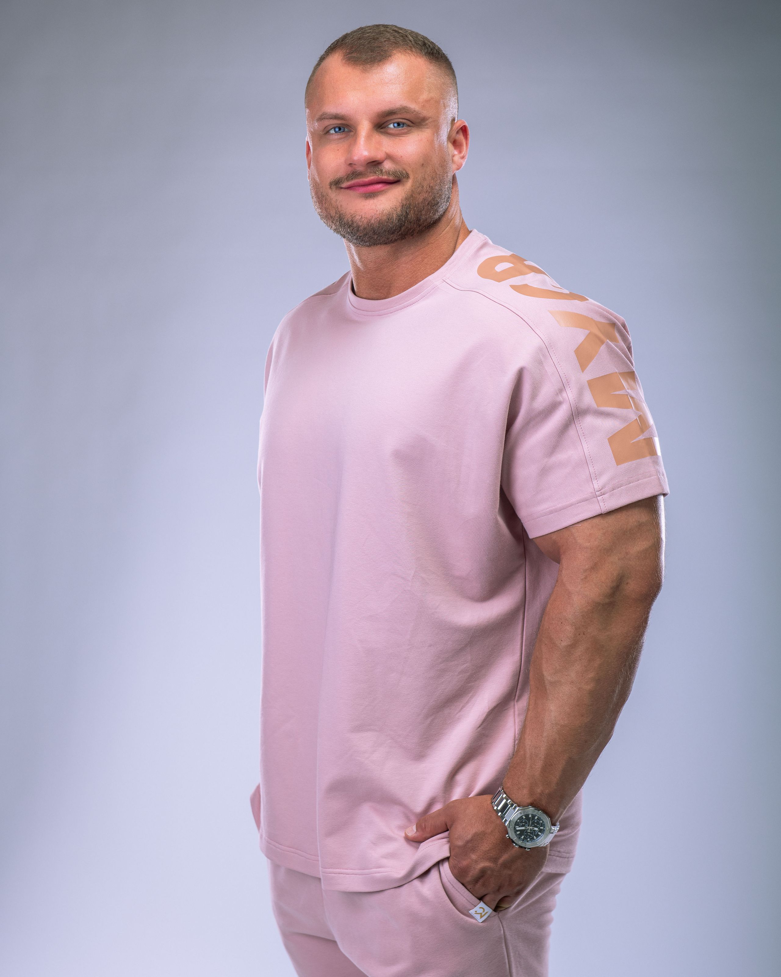 Pánské tričko oversize s velkým potiskem růžové M-1