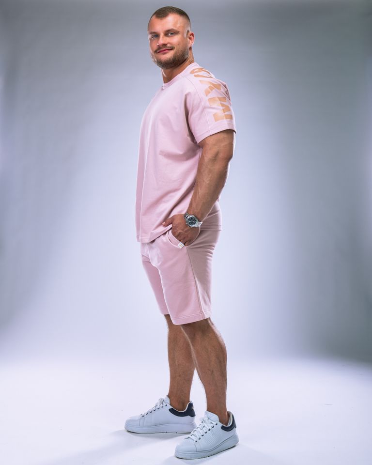 Pánské tričko oversize s velkým potiskem růžové M-2