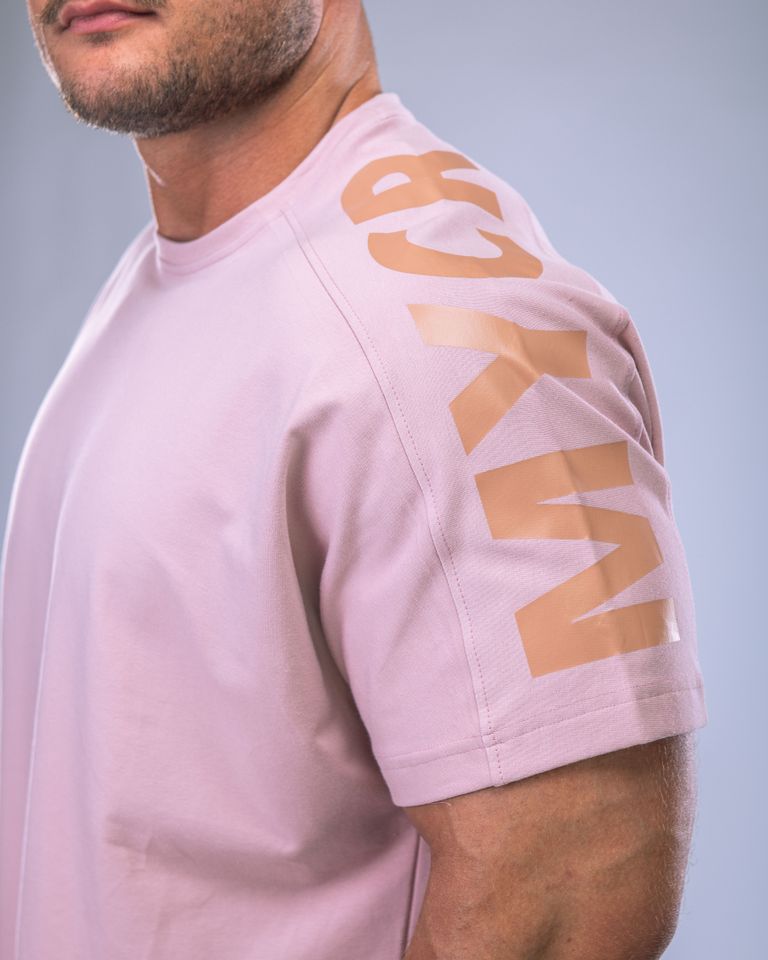 Pánské tričko oversize s velkým potiskem růžové M-3
