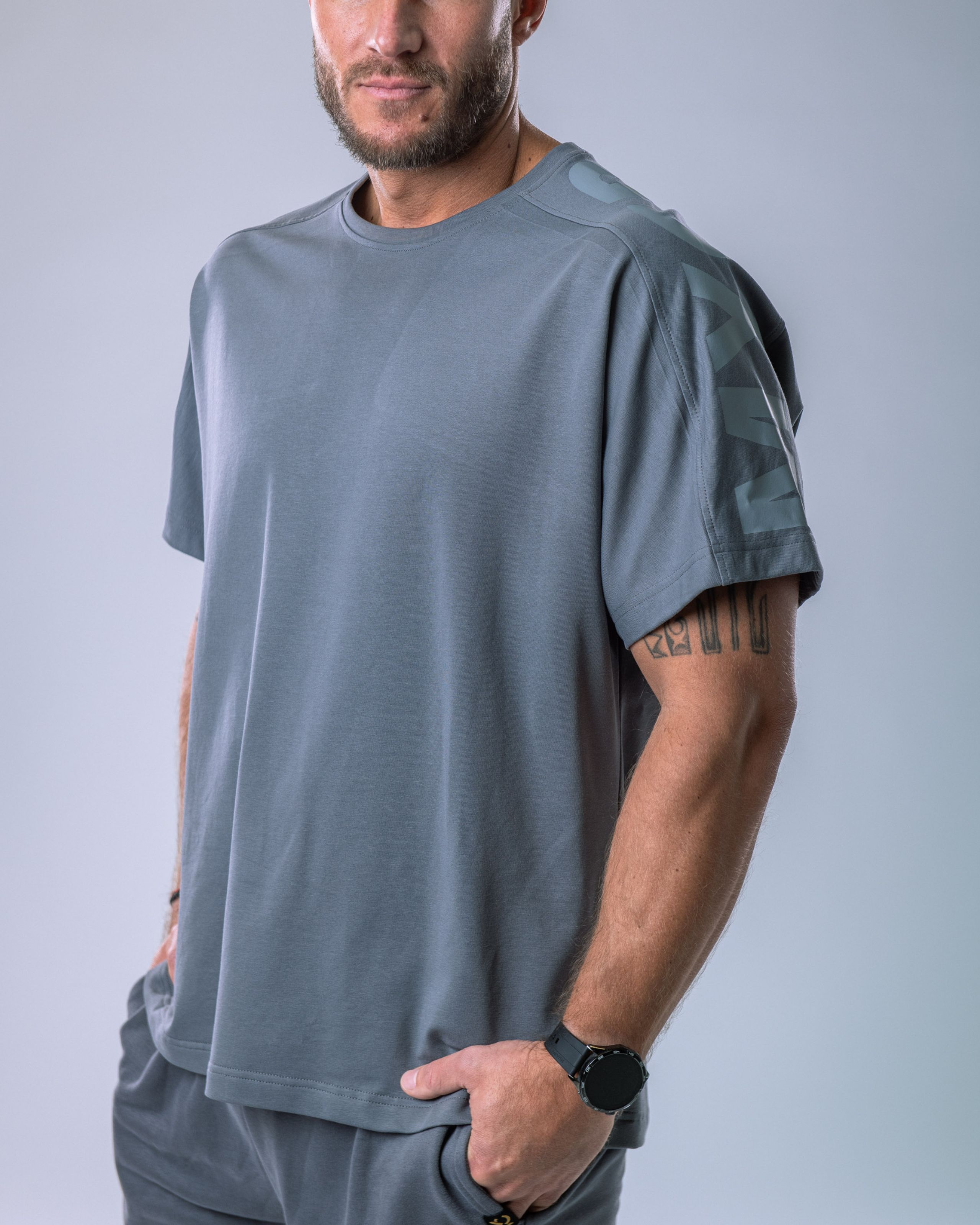Pánské tričko oversize s velkým potiskem šedé XL-0