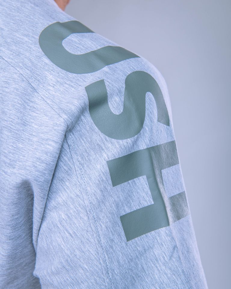 Pánské tričko oversize s velkým potiskem šedý melír M-4