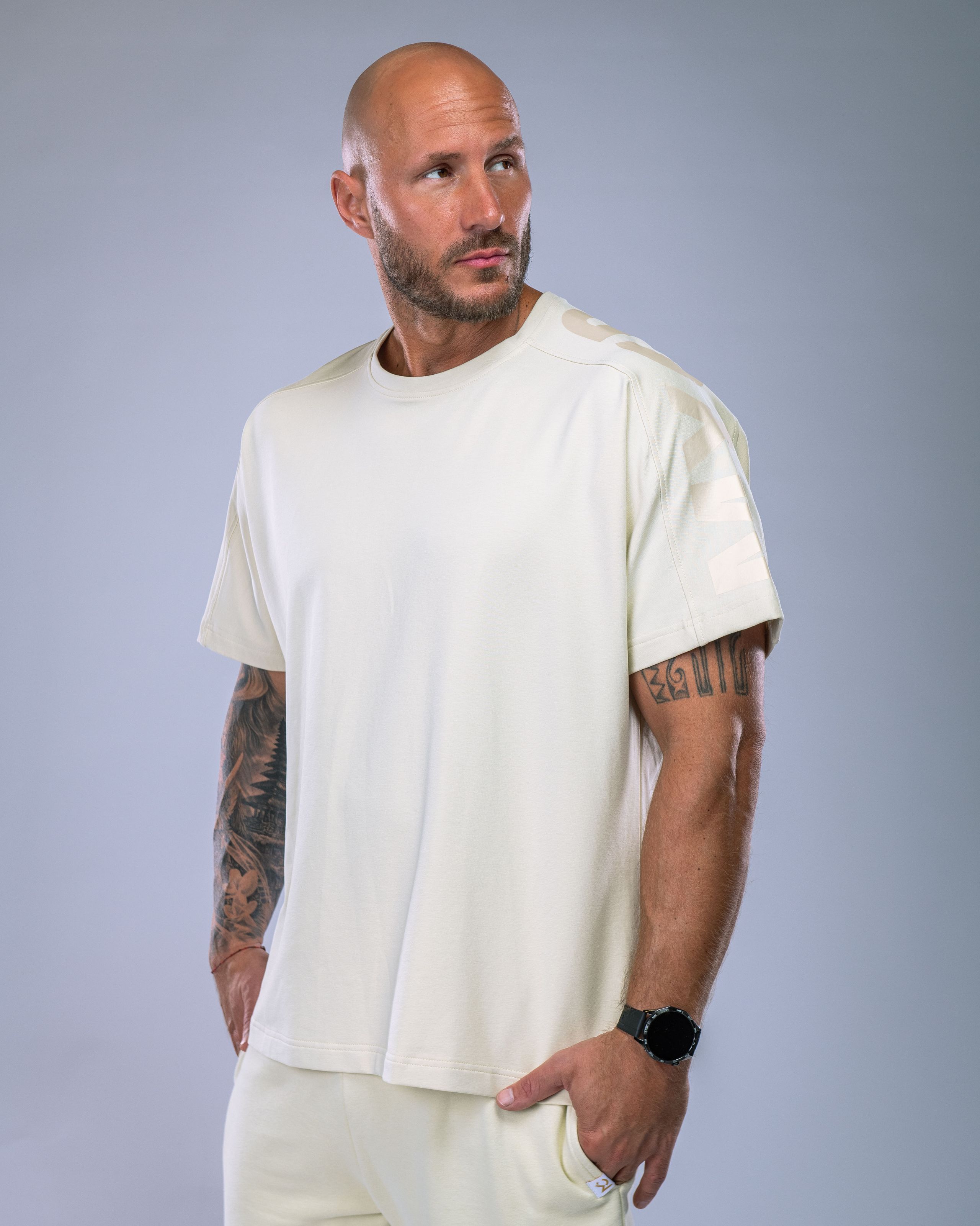 Pánské tričko oversize s velkým potiskem žluté L-0