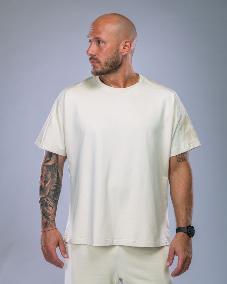 Pánské tričko oversize s velkým potiskem žluté M-1