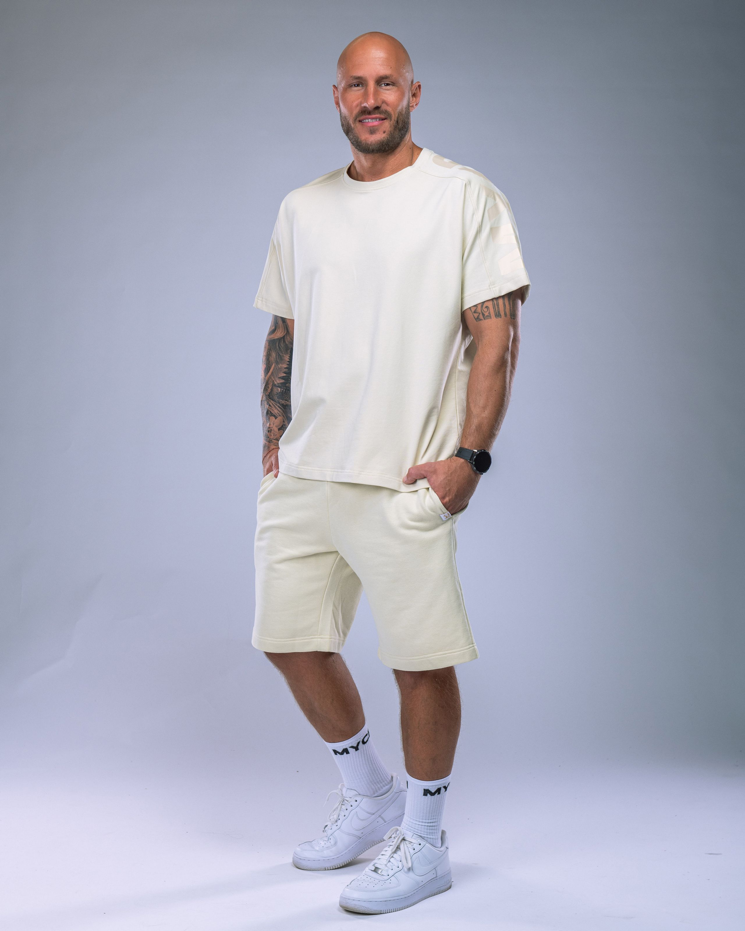 Pánské tričko oversize s velkým potiskem žluté M-4